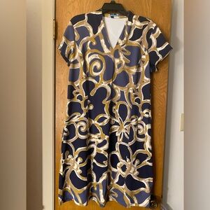 J. McLaughlin navy and gold short sleeve dress